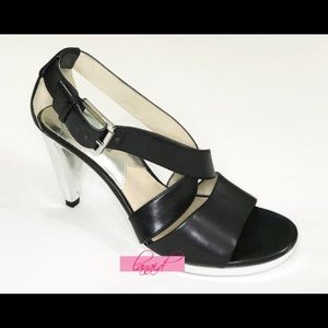 Michael Kors Criss-Cross Wrap Cutout Genuine Leather Shiny Silver Chrome Heels 8